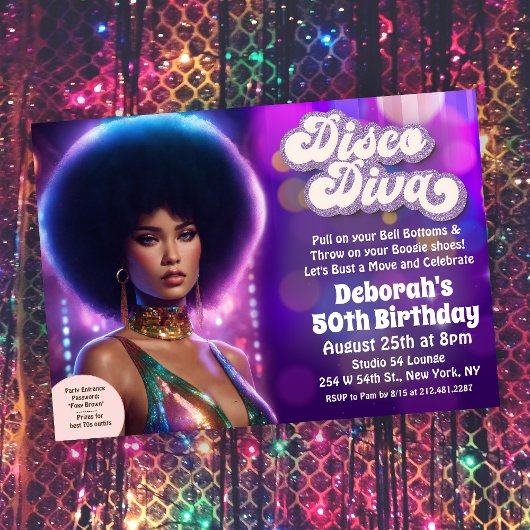 Disco Diva 70's Feestuitnodiging Kaart