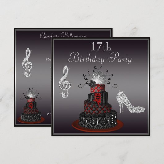 Disco Diva Cake, Silver Heels 17th Birthday Kaart (Voorkant / Achterkant)
