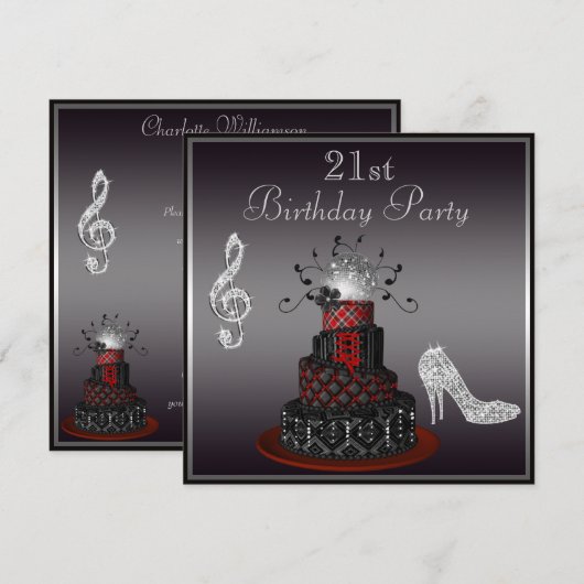 Disco Diva Cake, Silver Heels 21st Birthday Kaart (Voorkant / Achterkant)