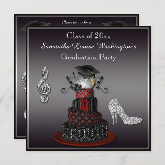 Disco Diva Cake, Silver Heels Graduation Party Kaart (Voorkant / Achterkant)