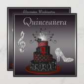 Disco Diva Cake, Silver Sparkle Heels Quinceanera Kaart (Voorkant / Achterkant)