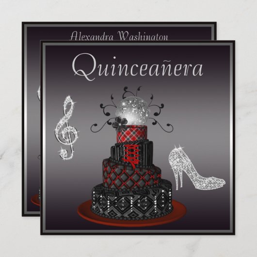 Disco Diva Cake, Silver Sparkle Heels Quinceanera Kaart (Voorkant / Achterkant)