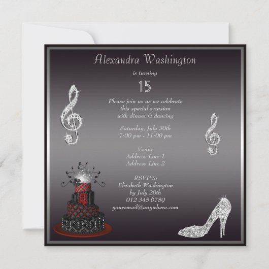 Disco Diva Cake, Silver Sparkle Heels Quinceanera Kaart (Achterkant)