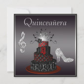Disco Diva Cake, Silver Sparkle Heels Quinceanera Kaart (Voorkant)