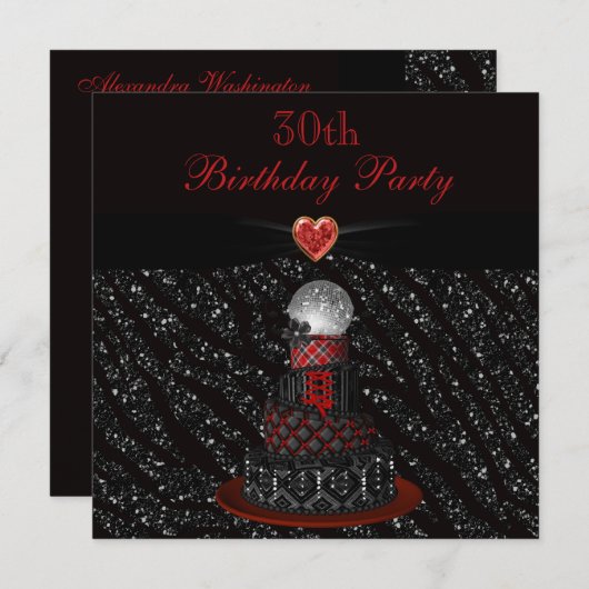 Disco Diva Cake Zebra Glitter Print 30th Birthday Kaart (Voorkant / Achterkant)