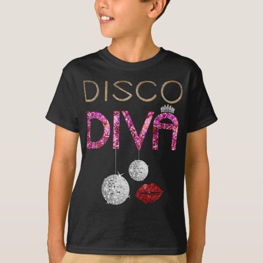 Disco Diva Dames Disco Gouden Bal Zilveren Rode Li T-shirt (Voorkant)
