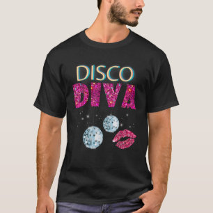 Disco Diva Dames Disco Gouden Bal Zilveren Rode Li T-shirt