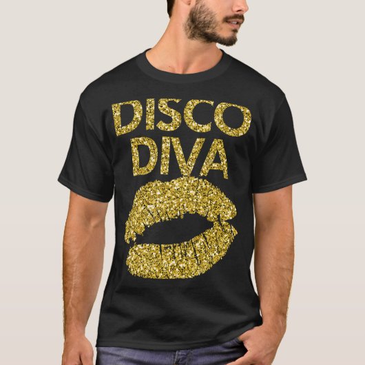 Disco Diva Vrouwen Disco Gold Lips T-shirt (Voorkant)