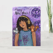 Disco Diva Whimsical Music Girls Happy New Year  Feestdagen Kaart (Voorkant)