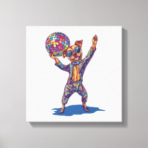 Disco Dog Delight � Grappige 70s Feest Pup Canvas Afdruk