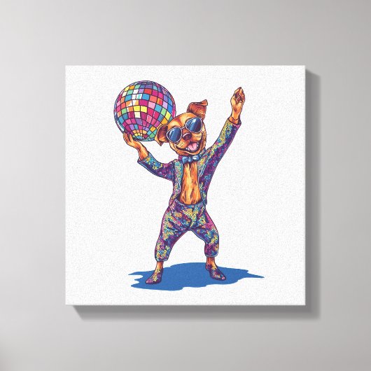 Disco Dog Delight � Grappige 70s Feest Pup Canvas Afdruk (Voorkant)