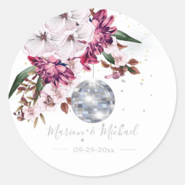 Disco Elegant Floral Wedding Classic Ronde Sticker