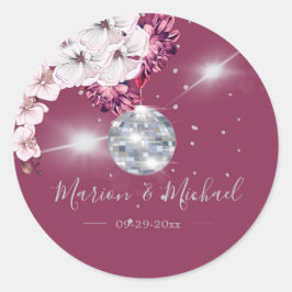 Disco Elegant Floral Wedding Classic Ronde Sticker