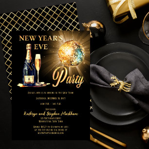 Disco en Champagne Zwart Goud New Years Eve Party Kaart