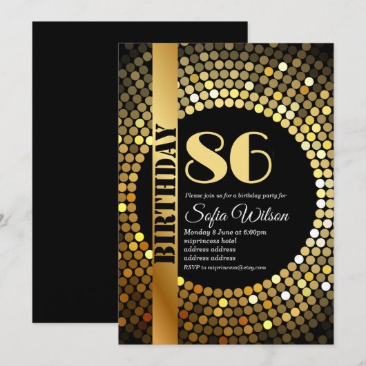 Disco feest, goud, elke leeftijd, verjaardagsfeest kaart (Voorkant / Achterkant)