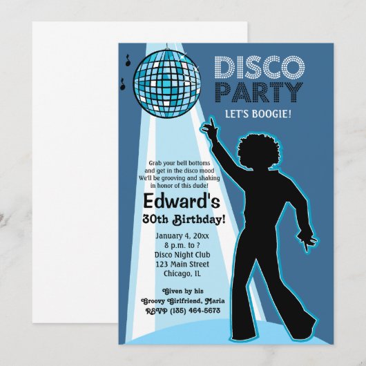 Disco Feest Verjaardagsuitnodigingen Kaart (Voorkant / Achterkant)