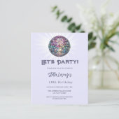 Disco feestlavendel violette verjaardagsuitnodigin (Staand voorkant)