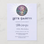 Disco feestlavendel violette verjaardagsuitnodigin (Voorkant)