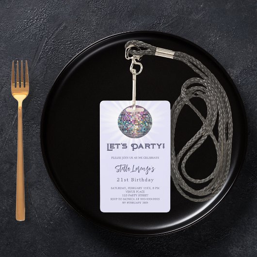 Disco feestlavendel violette verjaardagsuitnodigin badge