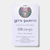 Disco feestlavendel violette verjaardagsuitnodigin badge (Voorzijde)