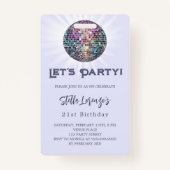Disco feestlavendel violette verjaardagsuitnodigin badge (Voorkant)