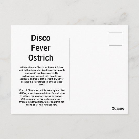 Disco Fever Struisvogel Briefkaart (Achterkant)