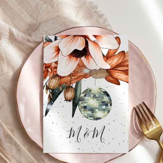 Disco Floral Burnt Sinaasappel Terracota Bruiloft Kaart