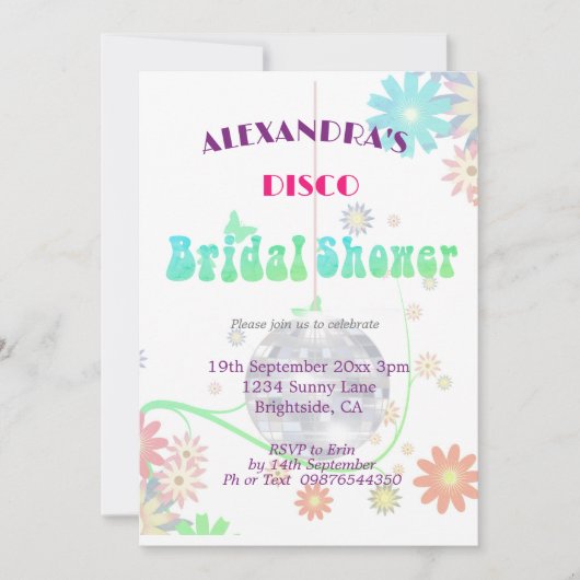 Disco Floral Retro Modern Bridal Shower Kaart (Voorkant)