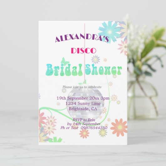 Disco Floral Retro Modern Bridal Shower Kaart (Staand voorkant)
