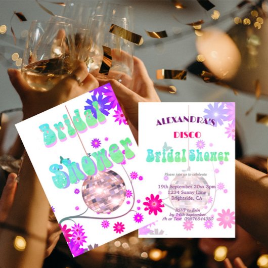 Disco Floral Retro Paarse Bridal Shower Kaart