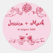 Disco Funky Hand Getekende Bruiloft Ronde Sticker (Voorkant)