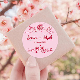 Disco Funky Hand Getekende Trouwdag Ronde Sticker