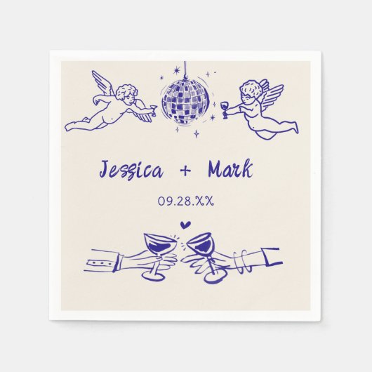 Disco Funky Retro Hand getrokken bruiloft servette Servet (Voorkant)