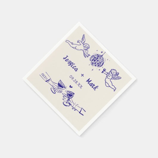 Disco Funky Retro Hand getrokken bruiloft servette Servet (Hoek)