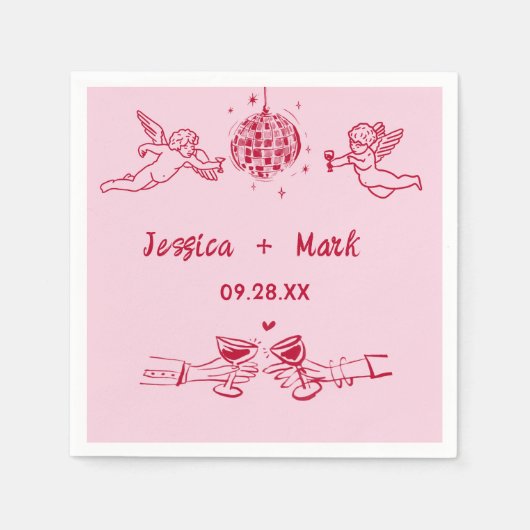 Disco Funky Retro Hand getrokken bruiloft servette Servet (Voorkant)