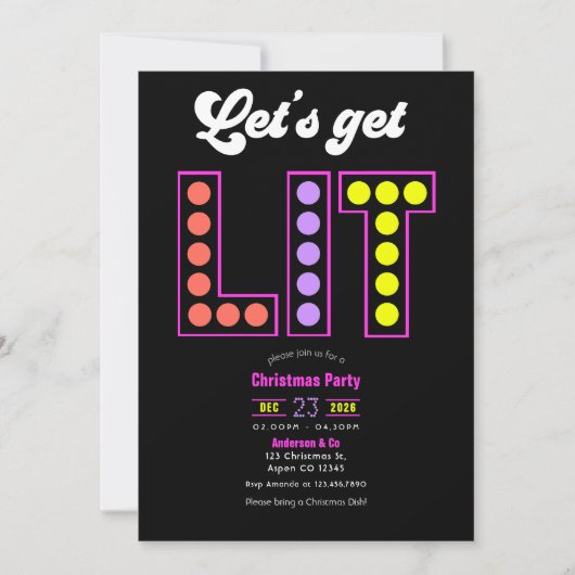 Disco Garland Let's Get Lit Retro Christmas Party Kaart (Voorkant)