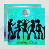 Disco geboorteparty uitnodiging in het turkoois (Voorkant / Achterkant)