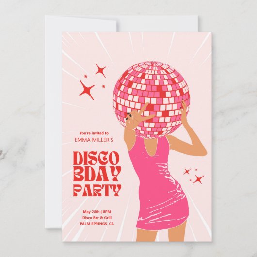 Disco Girl Verjaardag Uitnodiging (Voorkant)