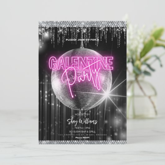 Disco Glam Galentine Party Uitnodiging (Staand voorkant)