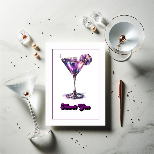 Disco Glam Retro Martini Galaxy Glass Design Bedankkaart