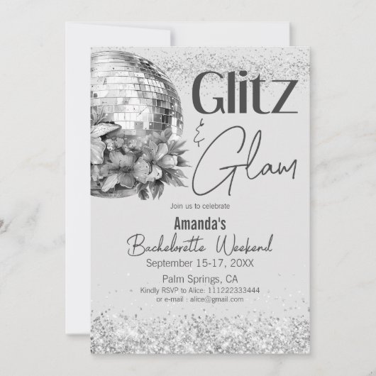 Disco Glitz en Glam Silver Bachelorette Party Kaart (Voorkant)