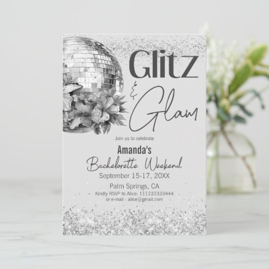 Disco Glitz en Glam Silver Bachelorette Party Kaart (Staand voorkant)