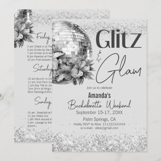 Disco Glitz en Glam Silver Bachelorette Party Kaart (Voorkant / Achterkant)