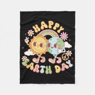 Disco Groovy Happy Earth Day Vrede Zon en Aarde Fleece Deken