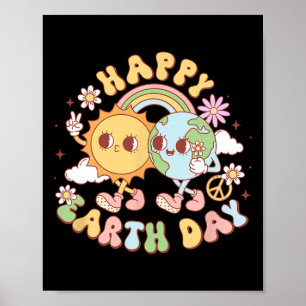 Disco Groovy Happy Earth Day Vrede Zon en Aarde Poster