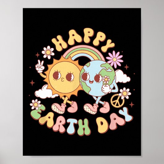 Disco Groovy Happy Earth Day Vrede Zon en Aarde Poster (Voorkant)