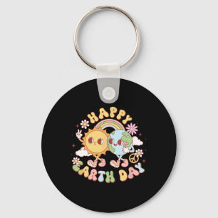 Disco Groovy Happy Earth Day Vrede Zon en Aarde Sleutelhanger