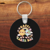 Disco Groovy Happy Earth Day Vrede Zon en Aarde Sleutelhanger (Voorkant)