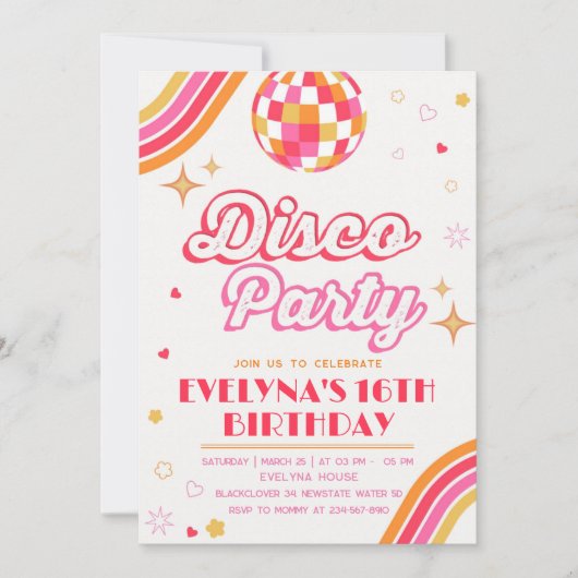 Disco Groovy Party uitnodiging (Voorkant)