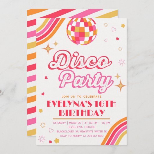 Disco Groovy Party uitnodiging (Voorkant / Achterkant)